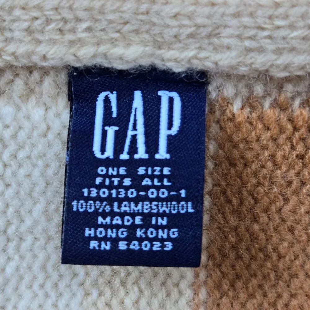 NWOT GAP 100% Lambswool Striped Scarf Tan Blue White